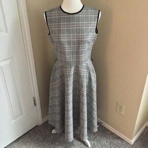 Danny and Nicole Black & White Houndstooth Check Plaid Midi Fit & Flare Dress